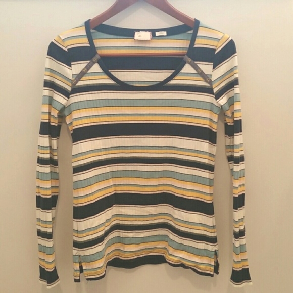 Anthropologie Postmark Striped Ribbed Top Small - Picture 1 of 7